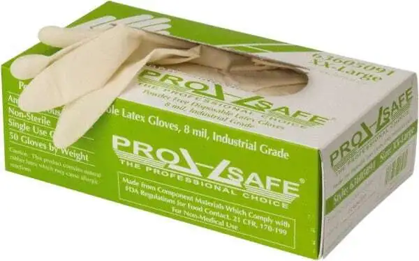50 Pack PRO-SAFE GL8N-8PF2X Disposable Gloves, Size 2X-Large, 8 mil, Latex