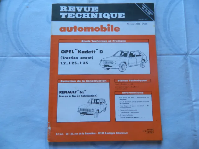 RTA revue technique automobile etat comme neuf OPEL KADETT D 1,2-1,25-1,35 n 405