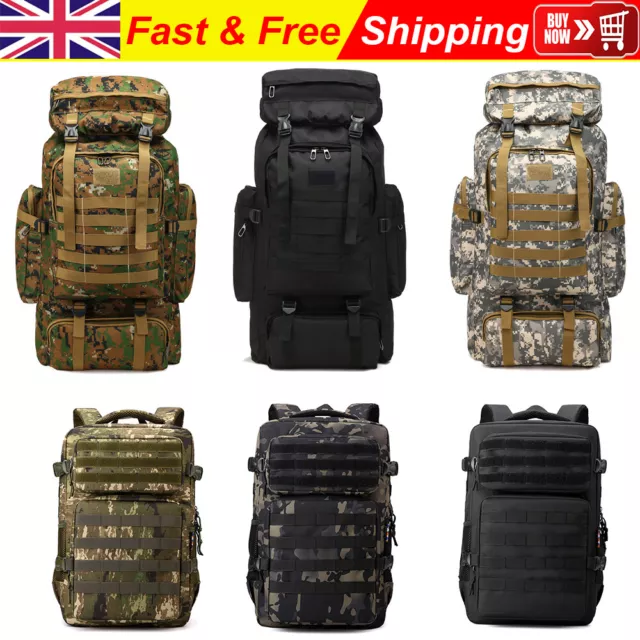 45 80L Tactical Military Backpack Hiking Camping Army Molle Rucksack Outdoor Bag