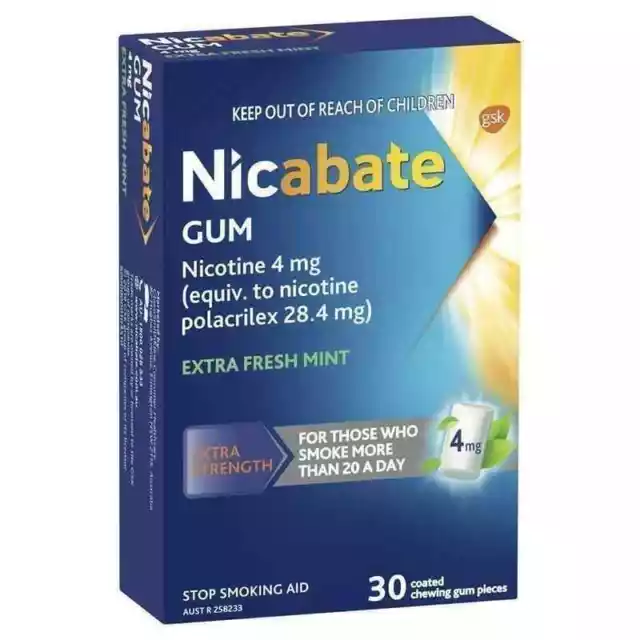 Lot 0f 4| Nicabate -4mg EXTRA STRENGTH MINT CHEWING GUM - 30 Pack