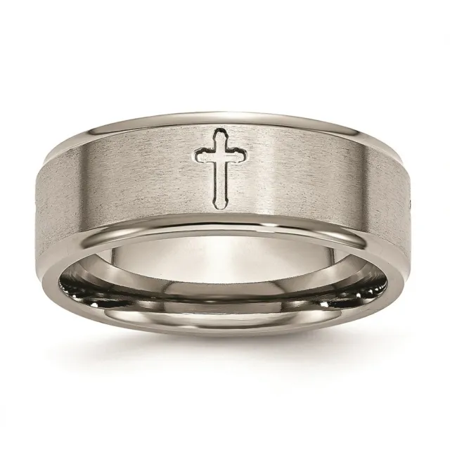 Titanium Ridged Edge Cross 8mm Brushed and Polished Band