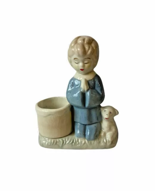 Kneeling Boy Praying With Lamb Porcelain Ceramic Figurine Votive Candle Vintage