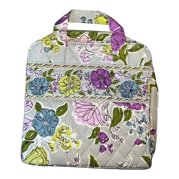 Vera Bradley Watercolors Tech Organizer Bag Gray Purple Floral EUC