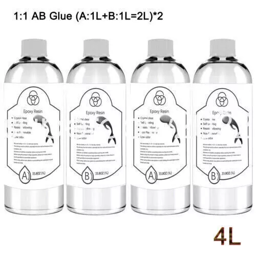 Bulk 4L 1:1Resin Crystal Clear Epoxy AB Glue Kit DIY Craft Resin Art River Table