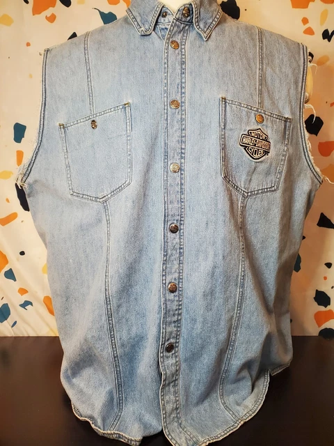 HARLEY-DAVIDSON Denim Biker Vest  Sleeveless Shirt XXL HD V- Twin Power