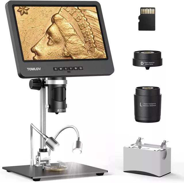 TOMLOV DM602 HDMI USB Digital Microscope 1500X 10.1" IPS LCD for Electronics 64G