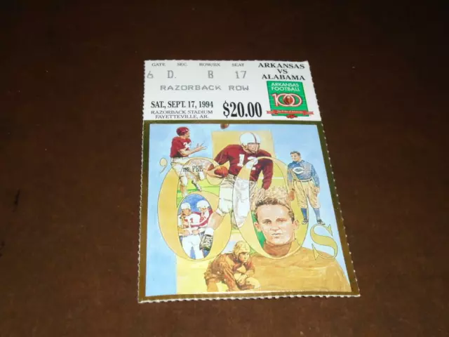 1994 Alabama At Arkansas College Football Ticket Stub