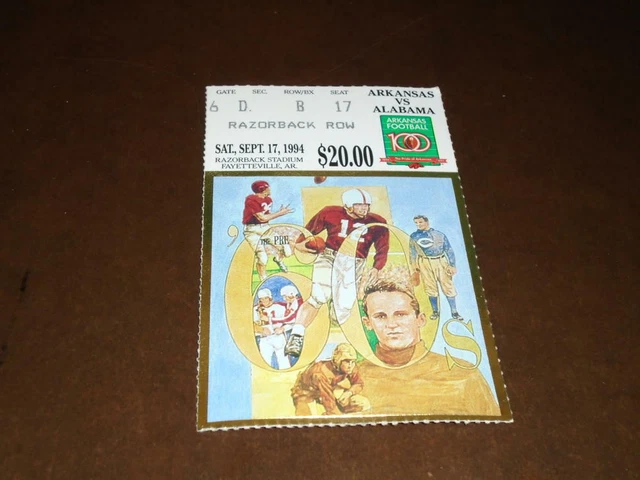 1994 Alabama At Arkansas College Football Ticket Stub
