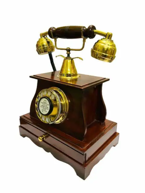 Maharaja Phone Nautical Antique Brass & Wooden Rotary Dial Telephone Home Decor
