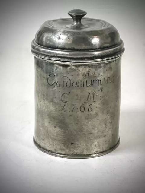 Zinn Dose Apotheke? datiert 1768 mit 3 Innenpunzen Pewter container hallmark