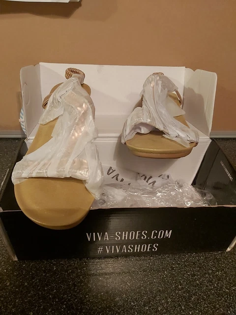 Viva Womens Diamante T-Bar Mid Heel  Metallic Rose Gold Strappy Heels UK 6