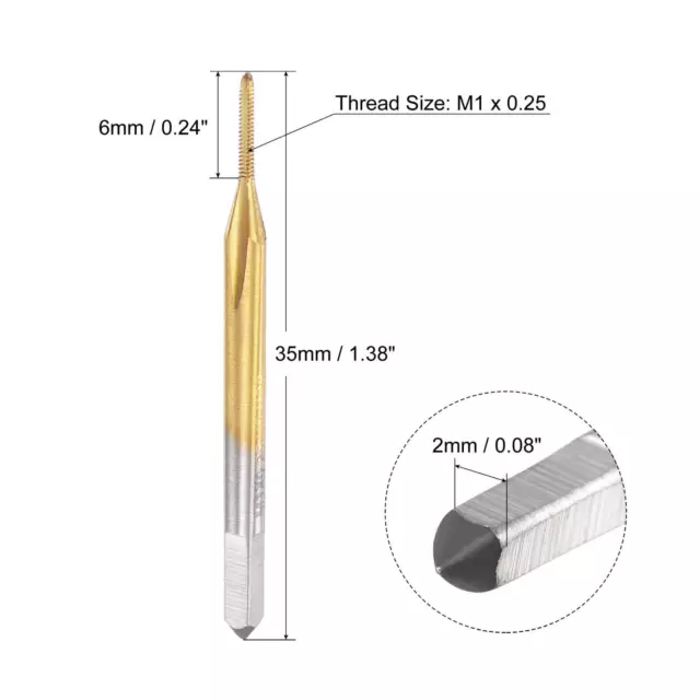 M1x0.25 Cobalt High Speed Steel Titanium Coated Straight Flute Thread Tap 2pcs 2