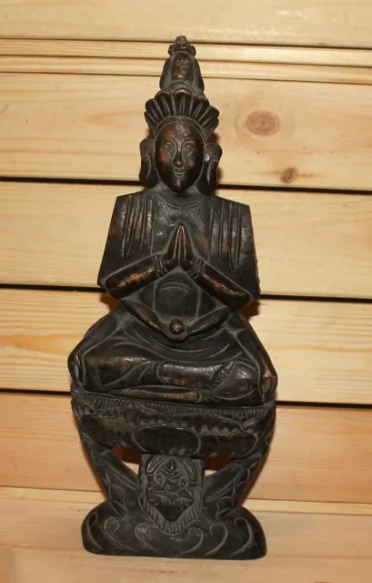 Vintage Asian hand carving wood statuette Buddha