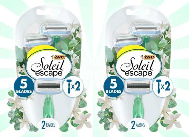 2 asas de afeitar desechables BIC Soleil Escape jazmín y eucalipto 5 hojas 2 quilates