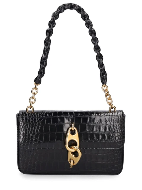 Tom Ford Carine Medium Croc Embossed Black Shoulder Crossbody Bag New