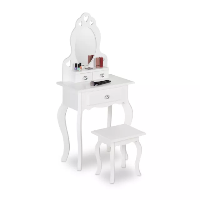 Toeletta Trucco Bambina Sgabello Postazione Make Up Tavolino Specchiera Bianco