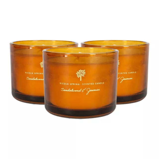 3x Scented Soy Wax Candles Gift 33 Hour Burn Time 300g Sandalwood & Jasmine