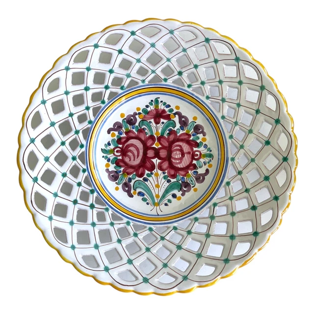Modra Slovenska L'udova Majolica Ceramic Slovak Yellow Floral Lattice Wall Plate