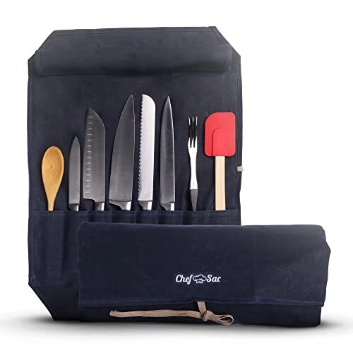 Chef Knife Waxed Canvas Knife Roll Bag| 8 Pockets for Knives & Kitchen