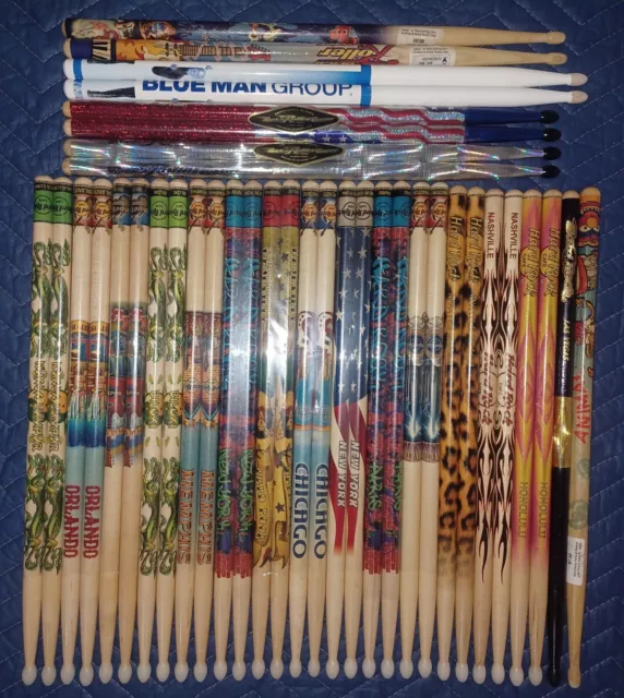 Hard Rock Cafe Drumsticks Lot Paris New York & More Mostly New + Bonus Disney