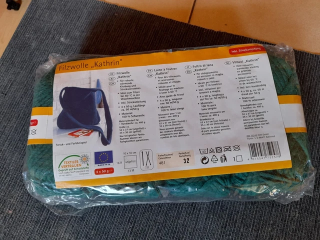 Filzwolle, neu, grün, 200 g