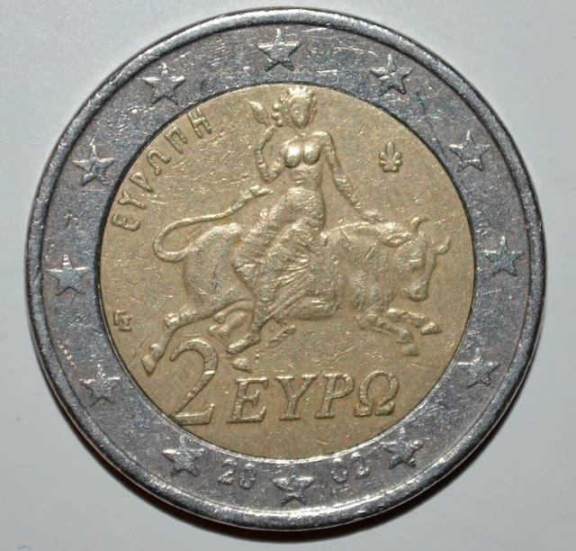 2 Euro Münze Stier Mit Frau 2002 Wert 2 EURO MÜNZE Griechenland 2002 Stier mit Frau Sondermünze aus Umlauf