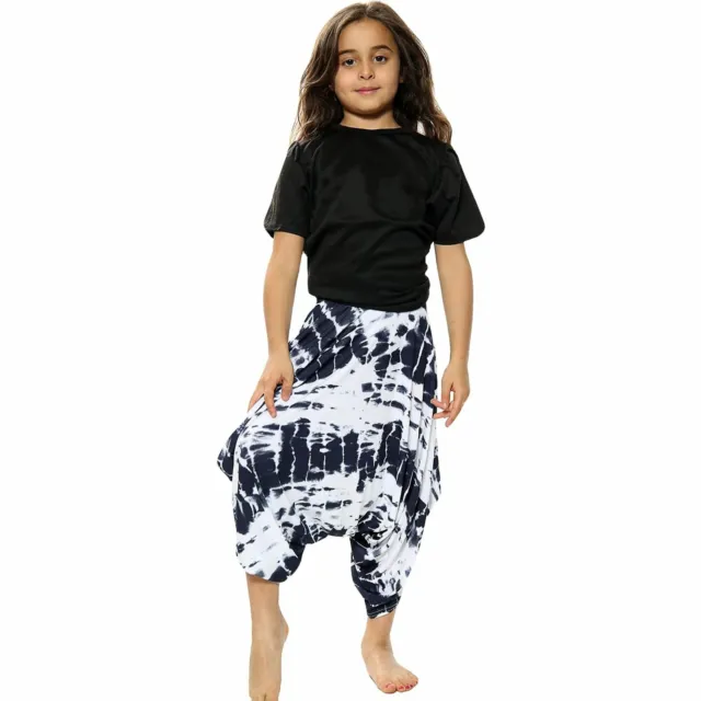 Pantaloni Harem Baggy Bambine Stile Ali Baba Cravatta Dye Navy Yoga Casual 5-13
