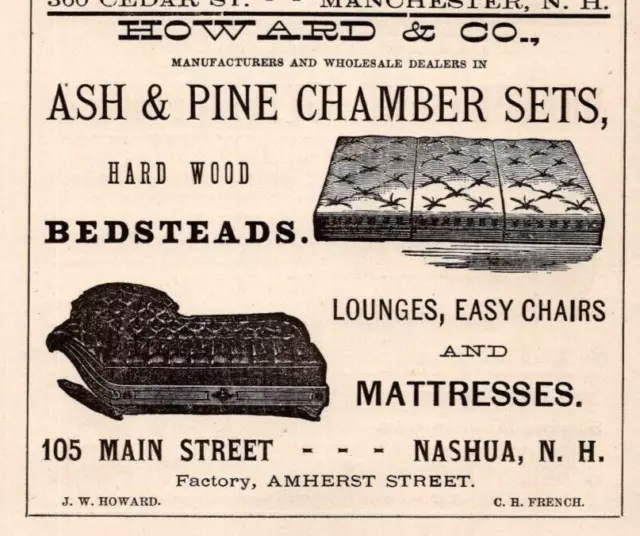 1881 Howard & Co Ash & Pine Chamber Sets Mattresses Lounges NASHUA 3.5" Print Ad