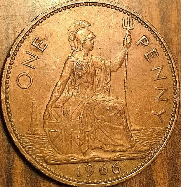 1966 Uk Gb Great Britain One Penny
