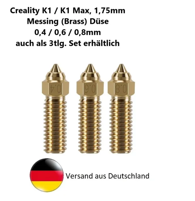 Creality K1 / K1 Max, Messing (Brass) Nozzle / Düse, 0,4 / 0,6 / 0,8mm, 1,75mm