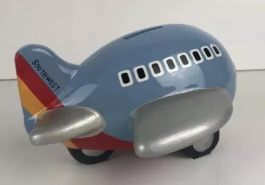 Southwest Airlines Vintage Blue Piggy Bank Jet Plane. TJ LUV. Mint Cond