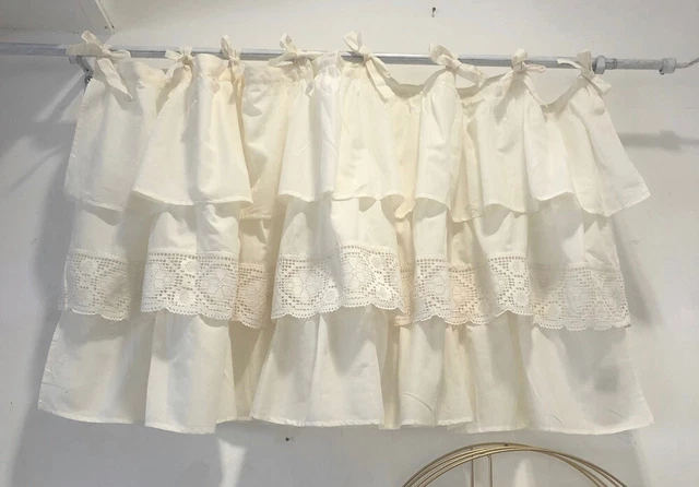 Mantovana Shabby Chic con 3 balze e Crochet 60 x 140 cm avorio
