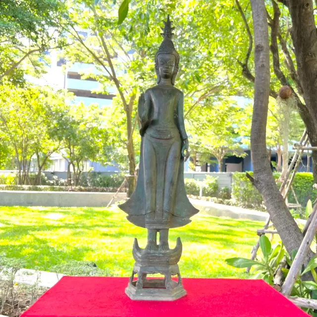20.1" Buddha Statue Laos North Thai Chiang Rung Pattern Standing Antique Decor