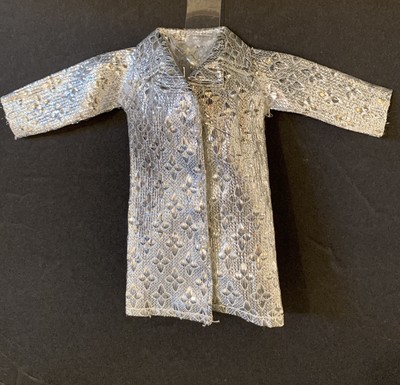 Vintage Barbie Mod Era Clone Silver Metallic Dress With Pearl Decorative Buttons