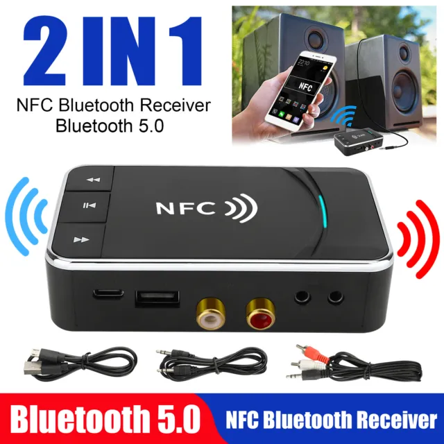 NFC Bluetooth 2in1 Transmitter Receiver Wireless TV Car 3.5mm 2RCA Audio Adapter
