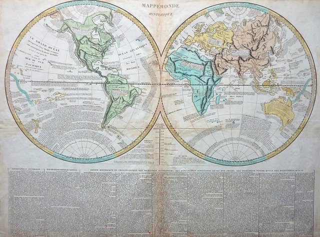 WELTKARTE WORLDMAP MAPPEMONDE Erdteile Didot Hemispheren Kolorit 1808 