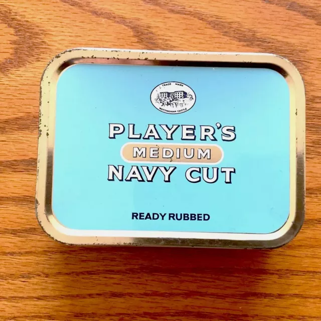 Players Medium Navy Cut Tobacco Tin Ready Rubbed 2oz Size Vintage 1960 Era Nice