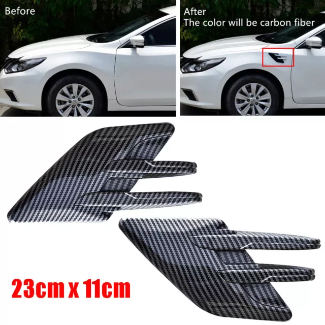 2x Carbon Fiber Look ABS Car Decor Side Fender Sticker Shark Gill Air Vent Cover