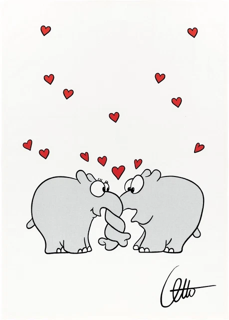 Kracht Geschirrtuch Halbleinen Ottifant Herzen Größe 50x70cm Otto Waalkes