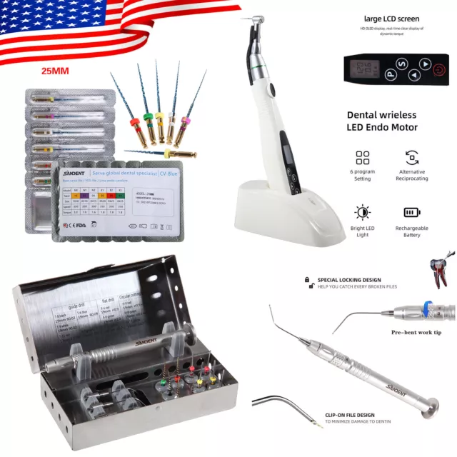 Dental Endo Endodontic Root Canal File Extractor /LED Endo Motor/ 6*Rotary Files