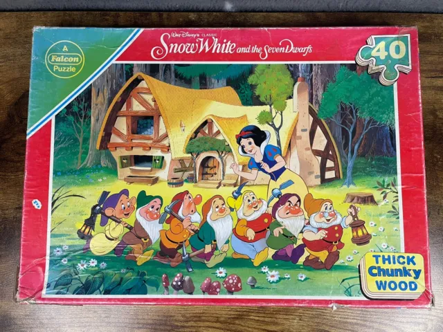 Vintage 60’s 70’s SNOW WHITE & THE SEVEN DWARFS 40 piece wooden puzzle By Falcon