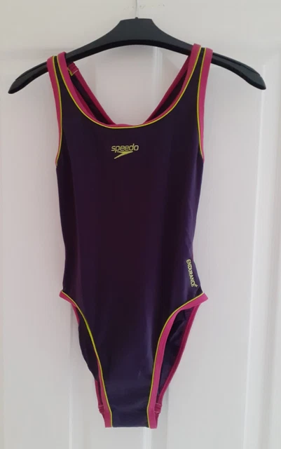 Speedo Womens Endurance+ Swimsuit Purple Pink Yellow Sports Size 10 Brand New