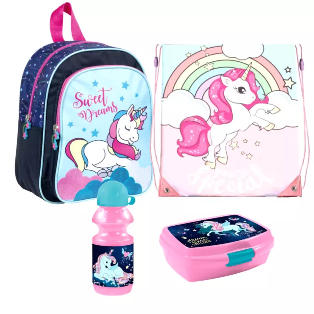 Unicorn PONY PFERD EINHORN Horses 4 Teile Set RUCKSACK TASCHE KINDERGARTEN df