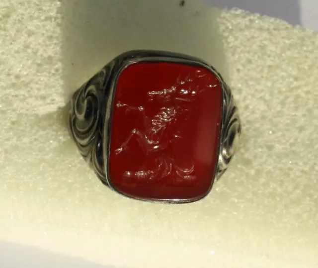 Art Deco Solid Silver Carnelian Signet Intaglio Seal Ring