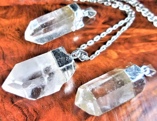 Quartz Necklace Raw Crystal Point Silver Pendant LR21 Healing Crystals Stones