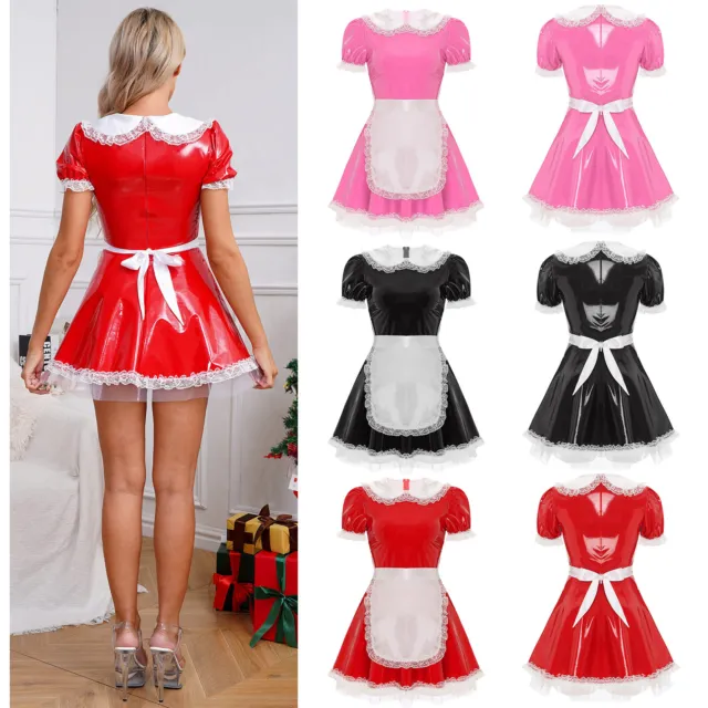 Womens Uniform Outfit French Maid Costume A-Line Servant Dress Lace Cosplay