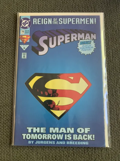 Superman #78 Reign of the Supermen! DC Comics June 1993, Die Cut Cover