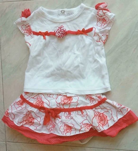 set vestito abito completo bambina neonata maglia gonna bianco rosso 6 mesi