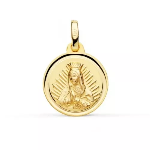 Pendente Oro 18k 750 Mls. Medaglia Vergine Guadalupe 14 Mm. 1,40 Grammi