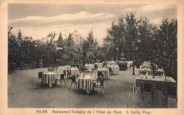 VINTAGE POSTCARD TERRACED RESTAURANT AT THE NORTHERN HOTEL MILAN ITALY c. 1920